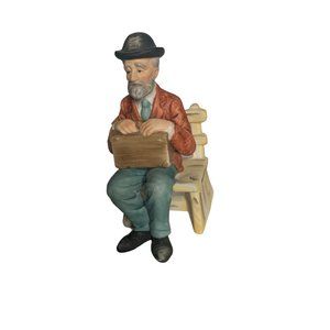 Lefton Old Man Sitting On Bench With Briefcase Porcelain Figurine Vintage 6"